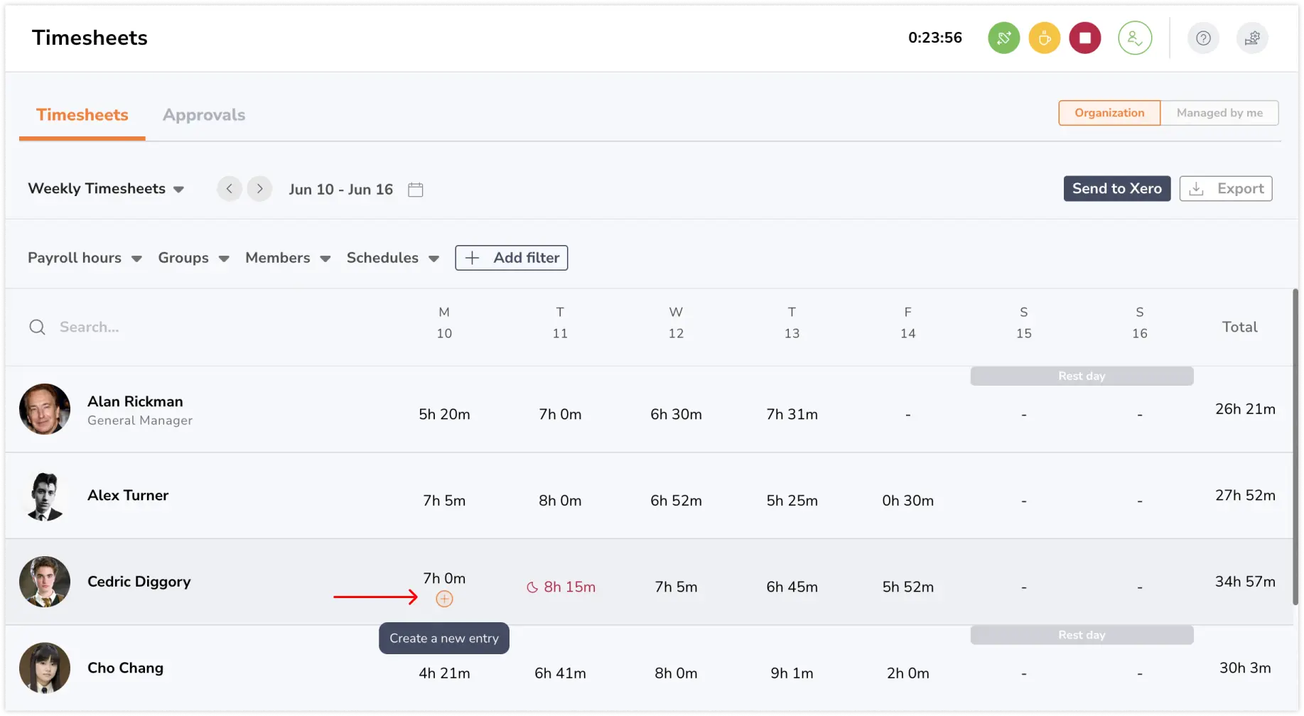 Adding entries directly from timesheets