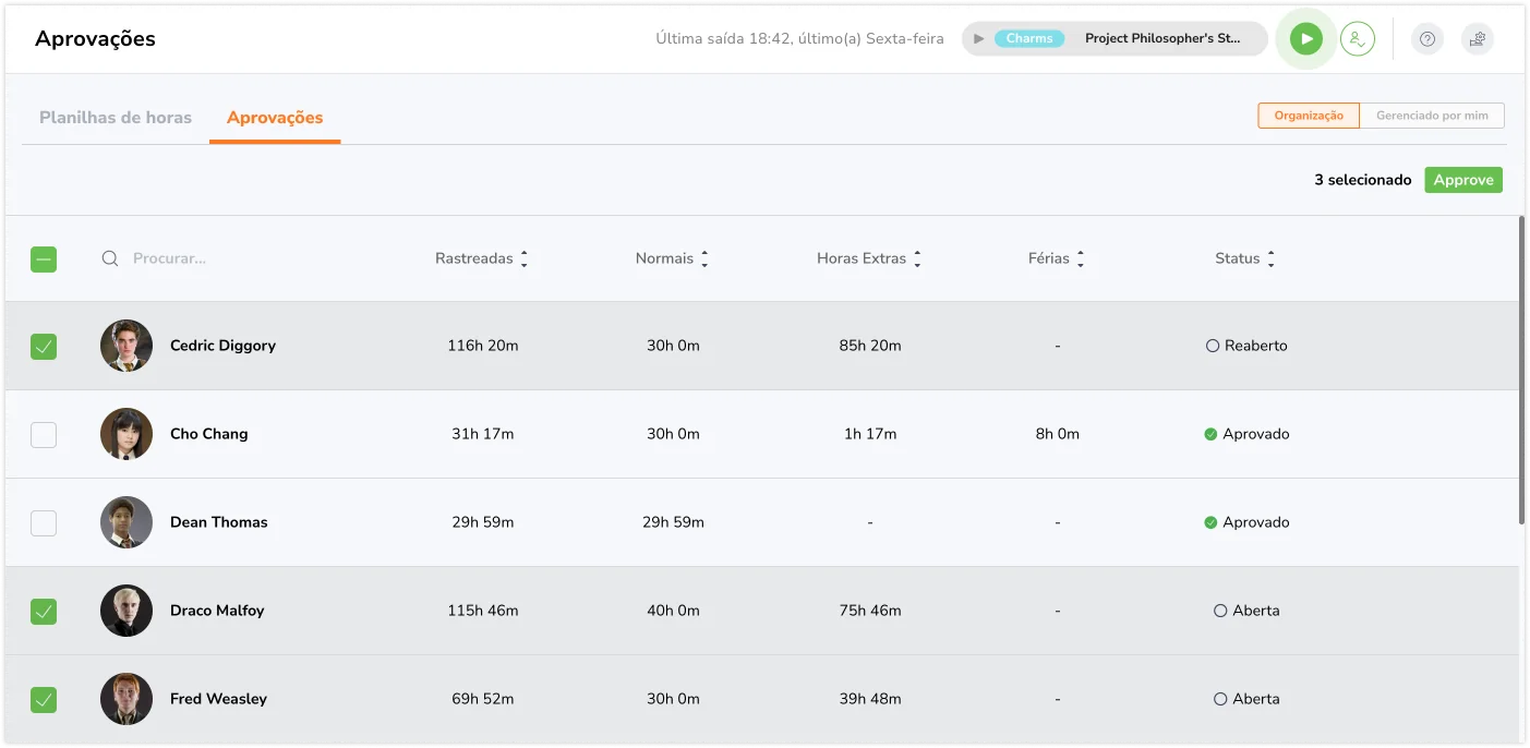 Bulk approve pay period timesheet