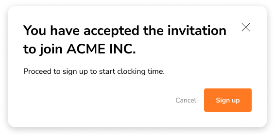 Confirmation message for accepting invite new users