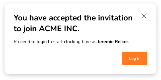 Confirmation message for accepting invite existing users