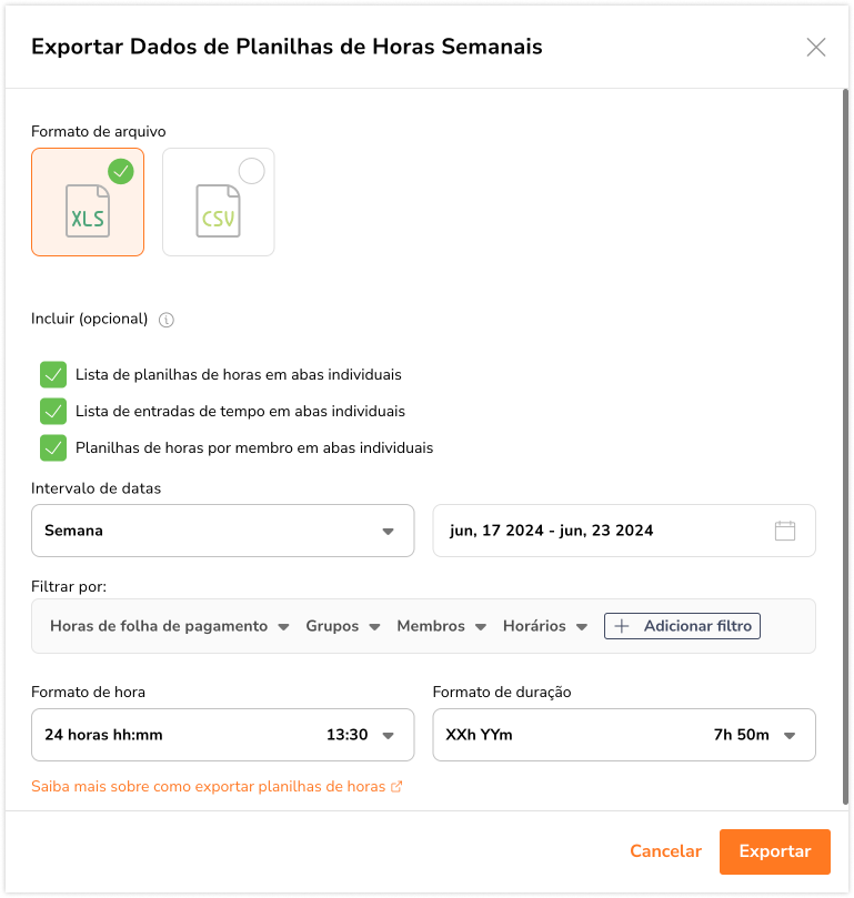 Export timesheet