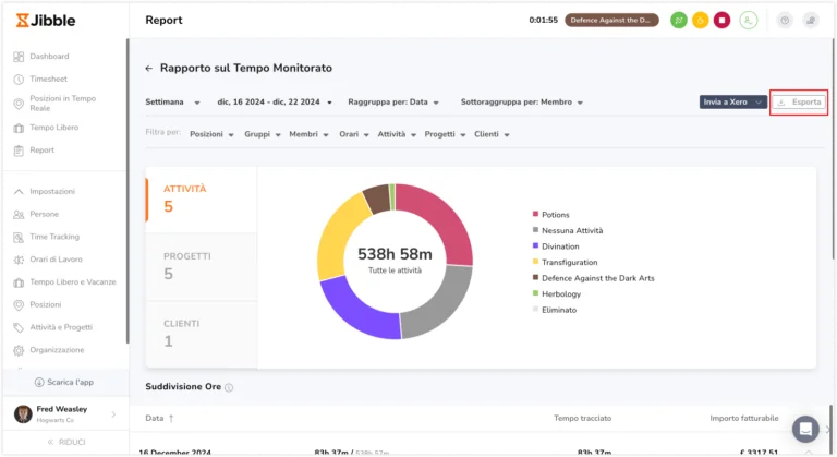 Tracked time report exports