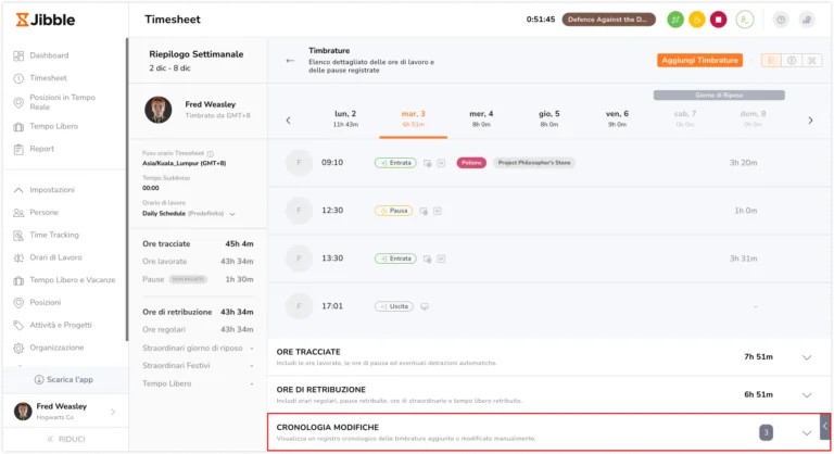 Members daily timesheet change history