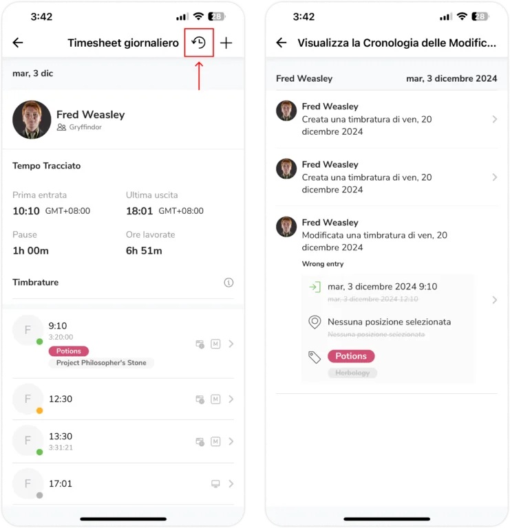 Timesheet change history 