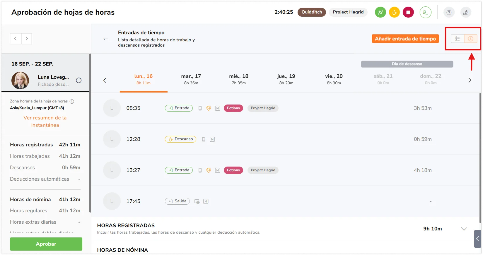 Pay period payroll breakdown tab