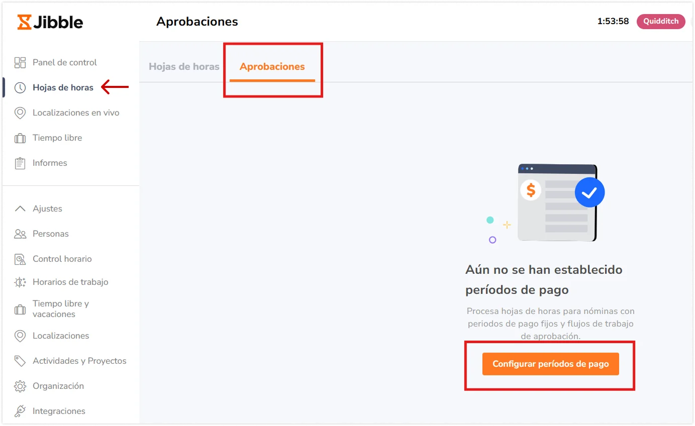 Pay period tab under timesheets