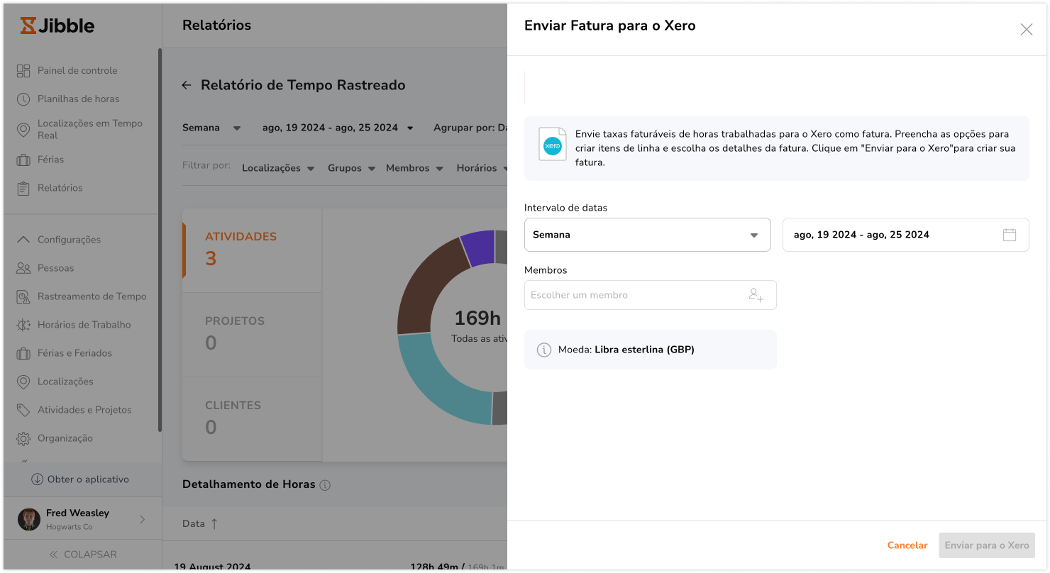 Modal pop up xero report export