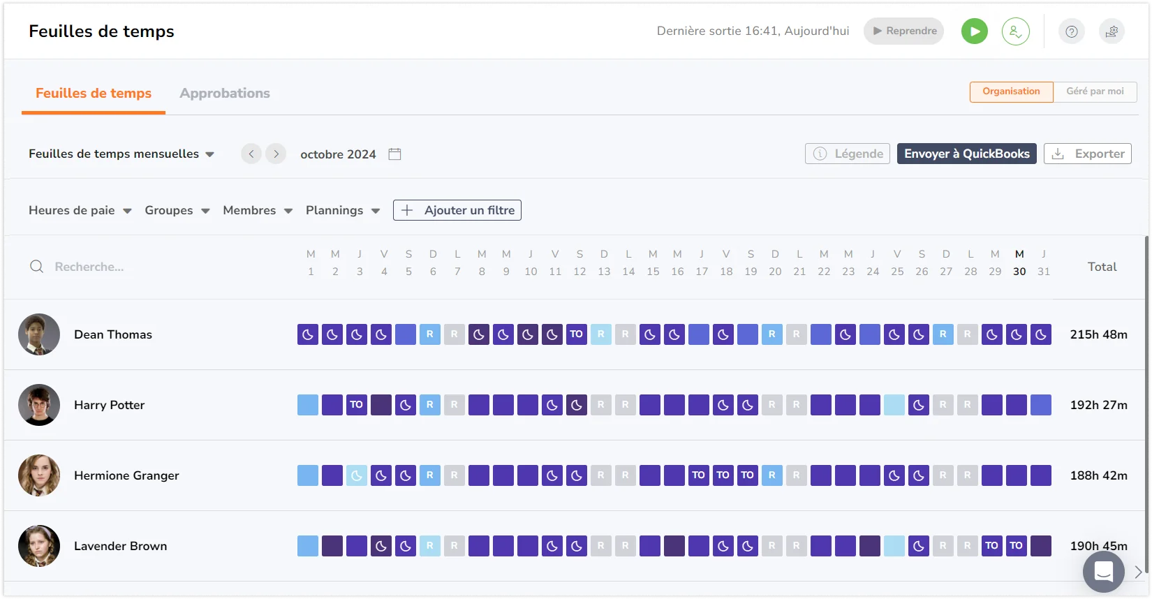 Monthly view on timesheets