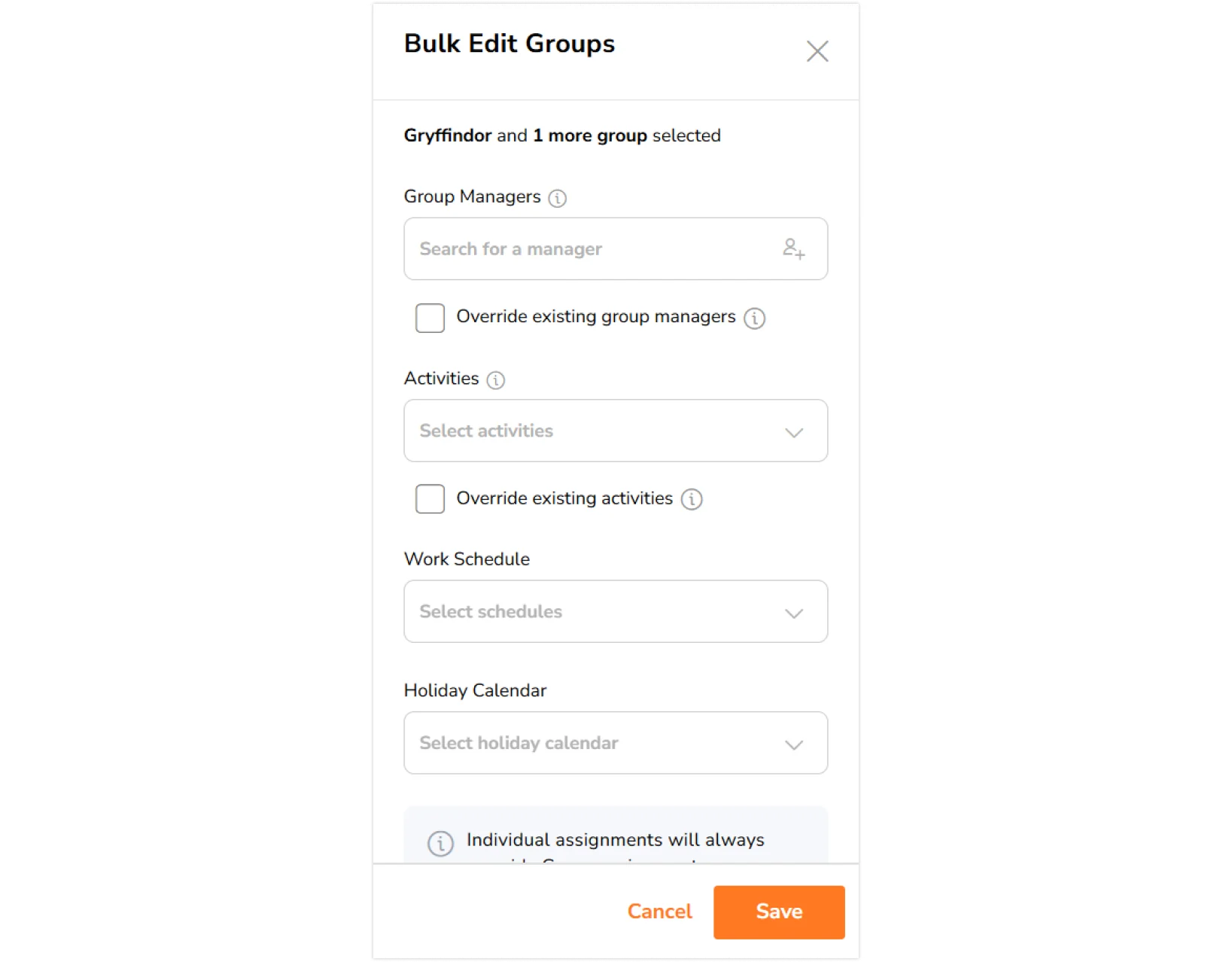 Sidebar to bulk edit groups