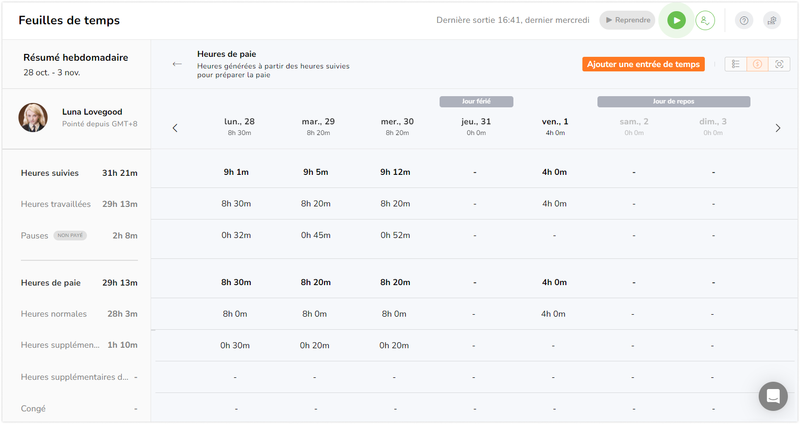 Payroll view under timesheets