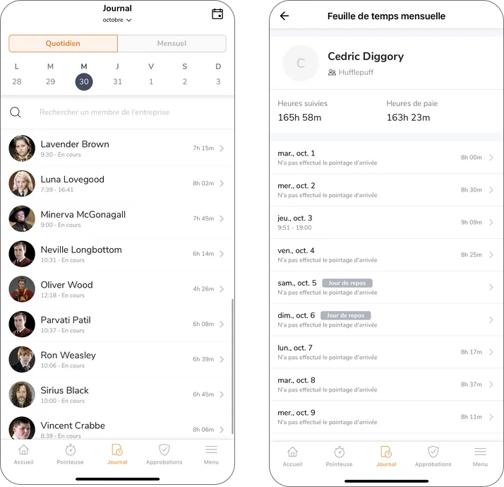 Monthly timesheets view on mobile