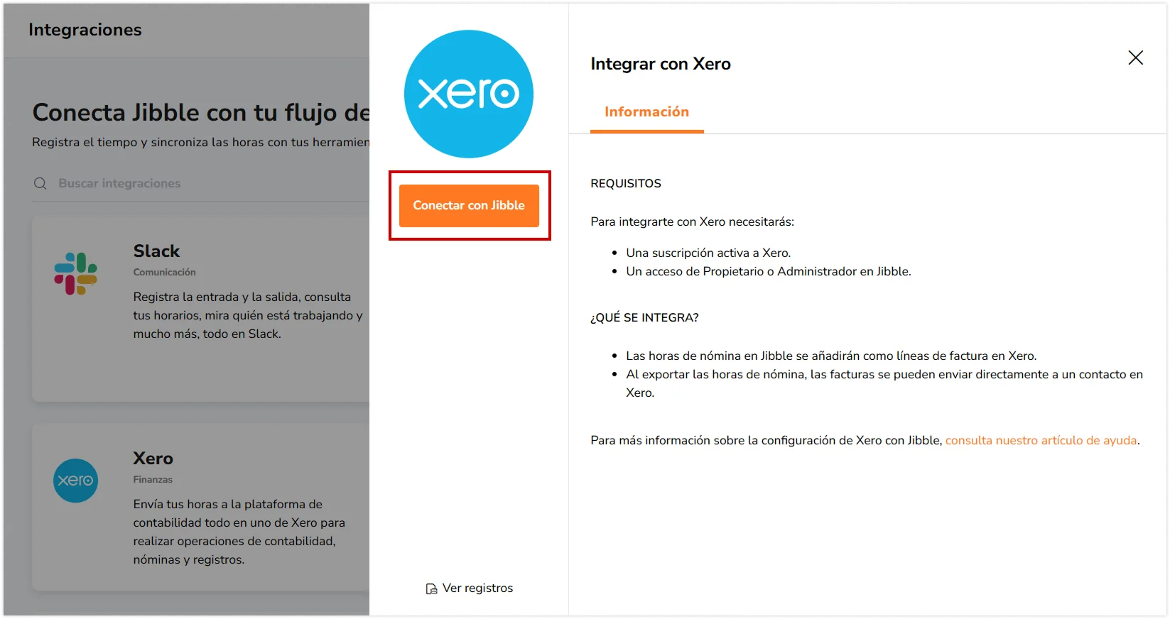 Connect with Jibble button under Xero integration