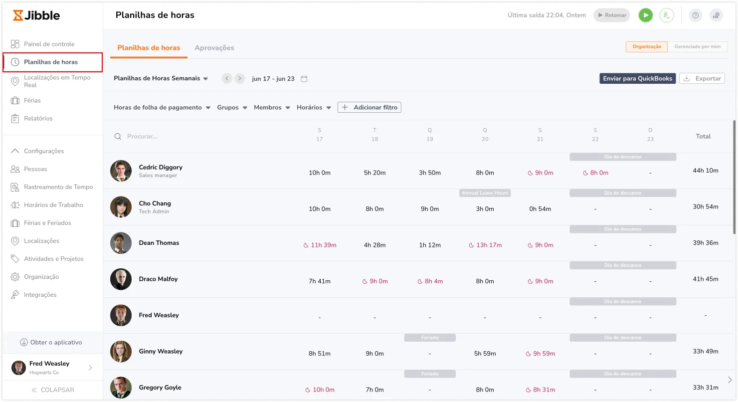 timesheet tab