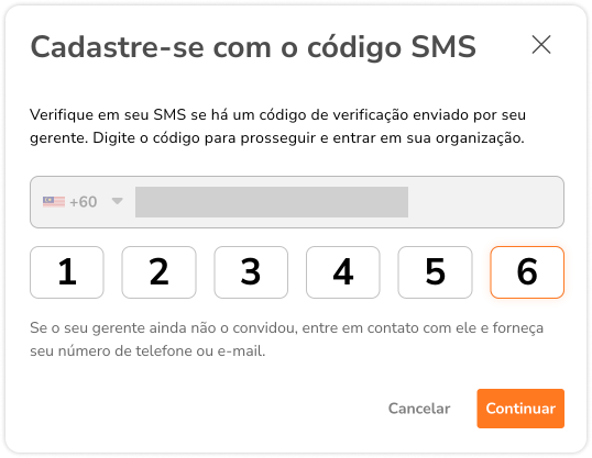 sms code join organisation