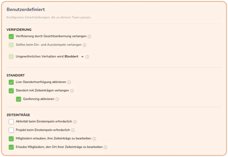 Custom time tracking settings