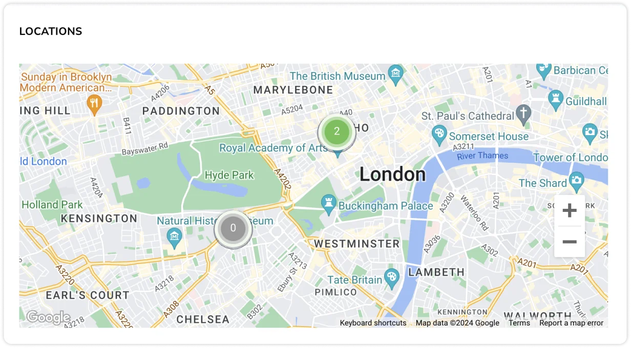 Location map on dashboard