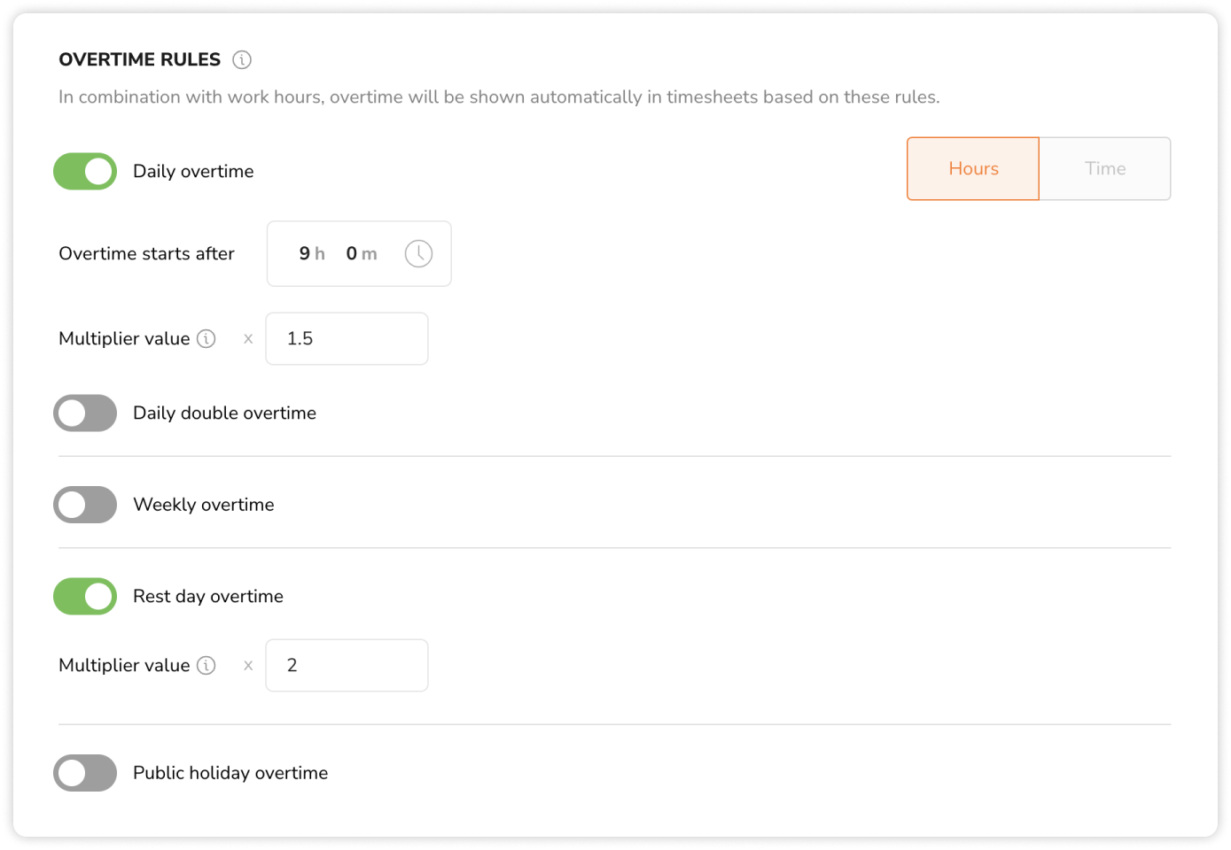 Configuring overtime rules under work schedule settings