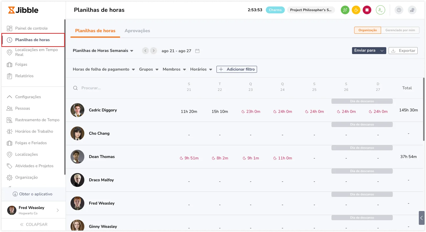 Timesheet tab