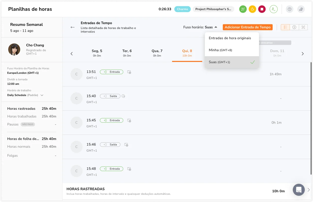 Timesheet - view theirs timezone