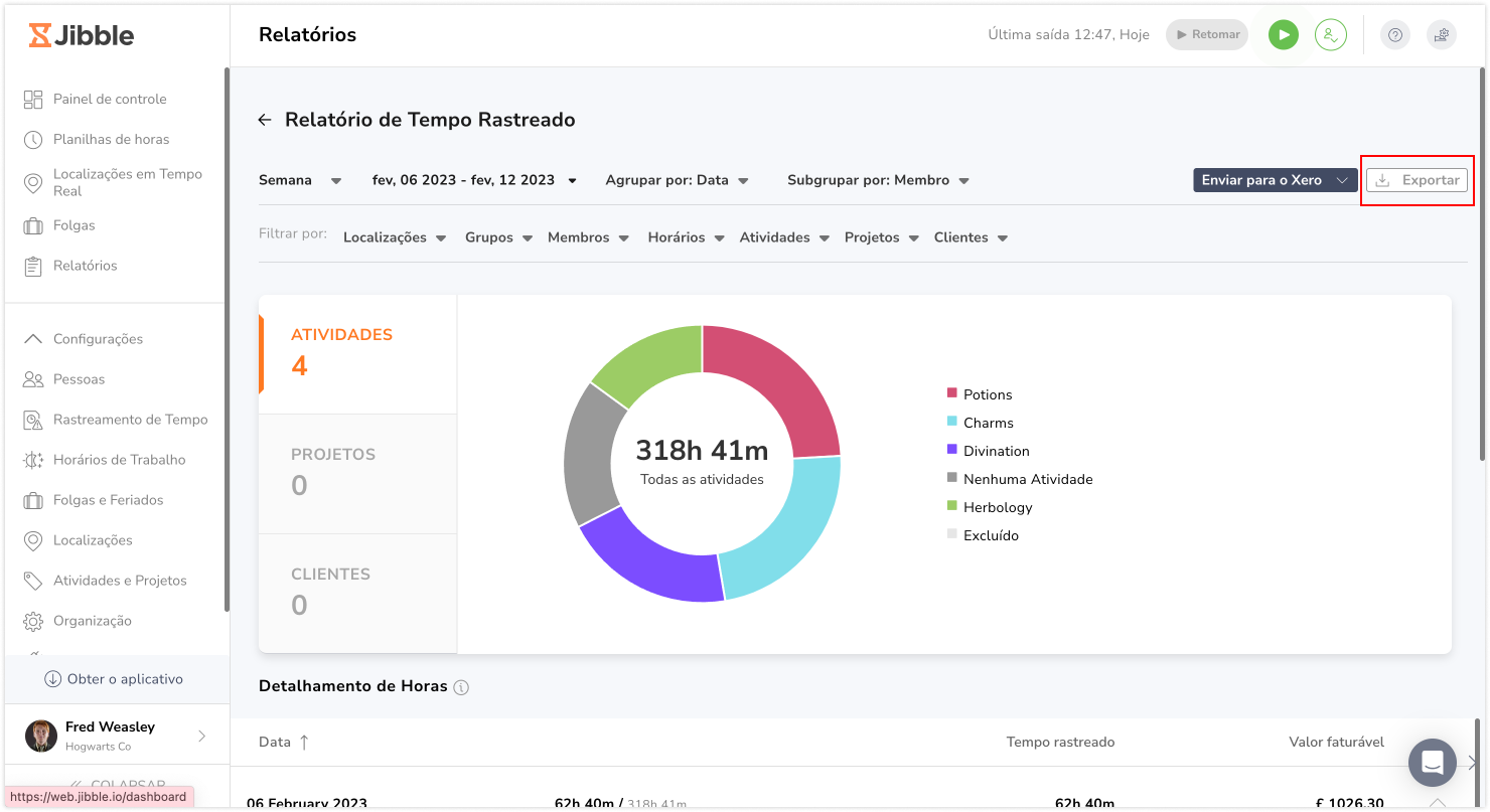 Tracked time report export