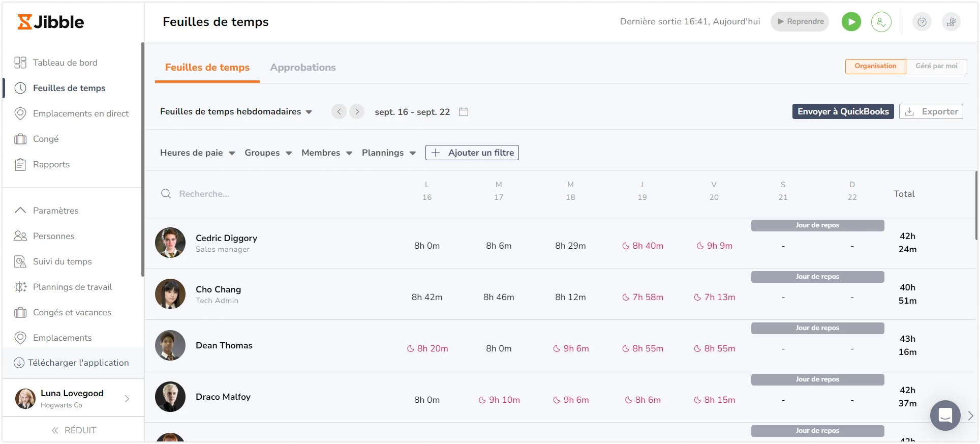 Weekly view on timesheets