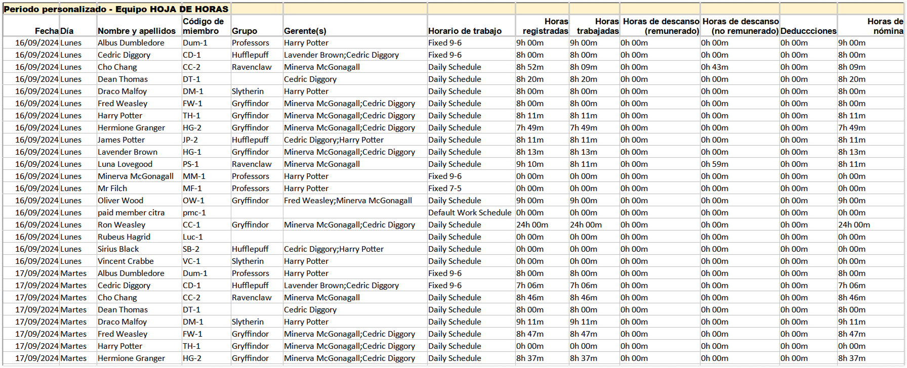 Timesheets list (raw)