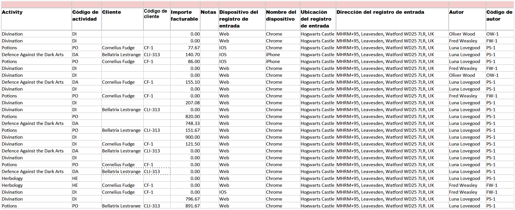 Time entries list (raw)