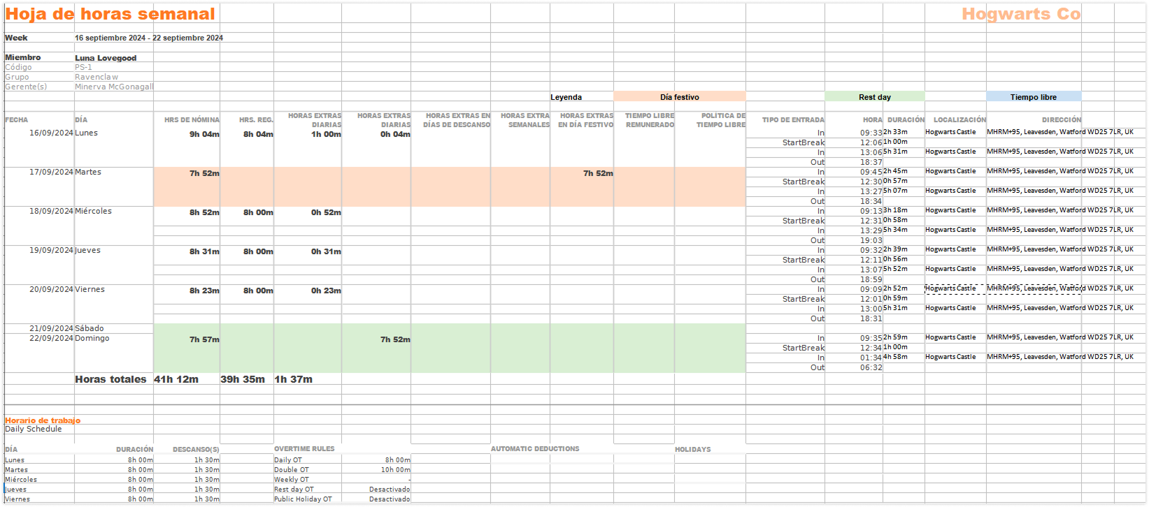 Timesheets per members in individual tabs (detailed)