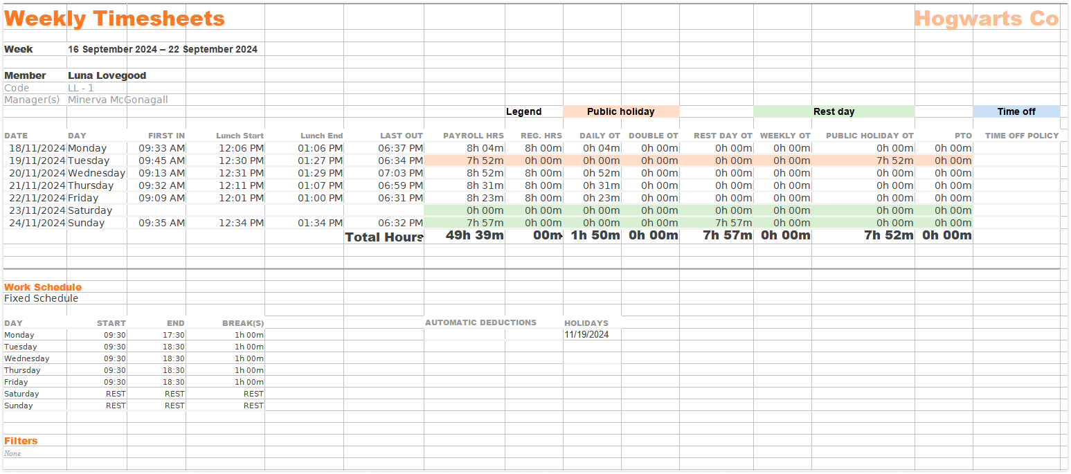 Summary timesheet export