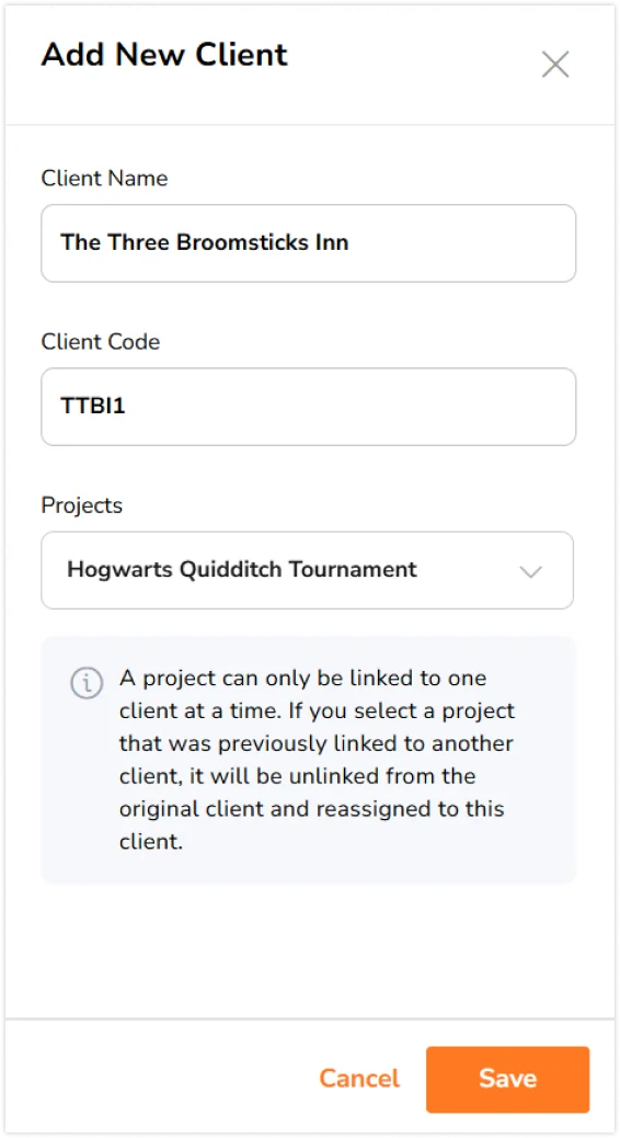 Sidebar to add new client