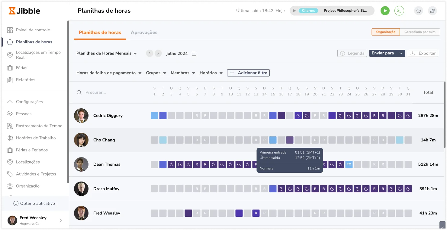 monthly time sheet view