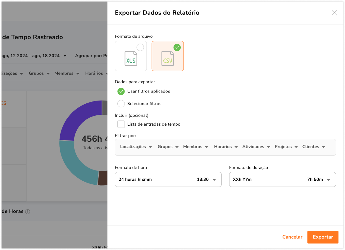 tracked time report export CSV