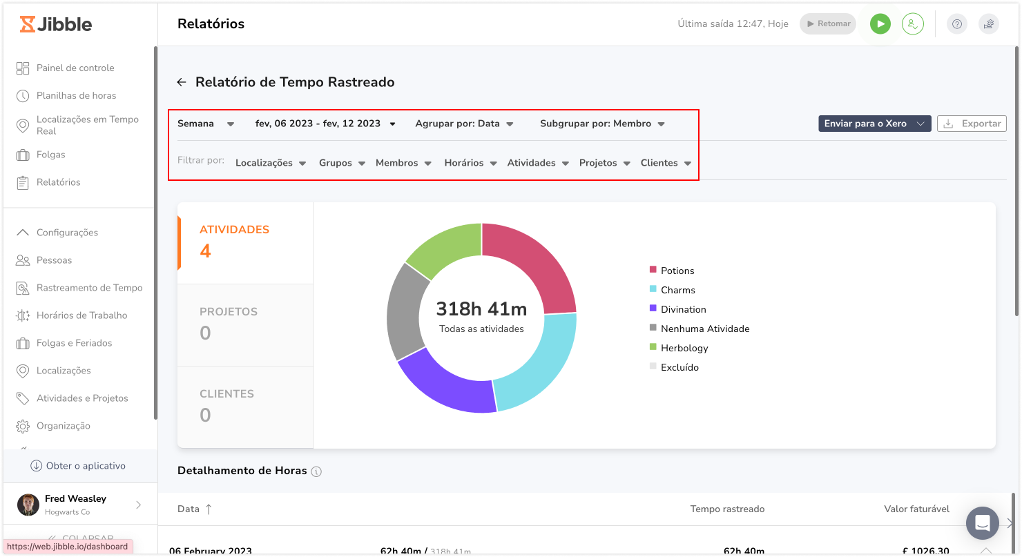 tracked time report filter