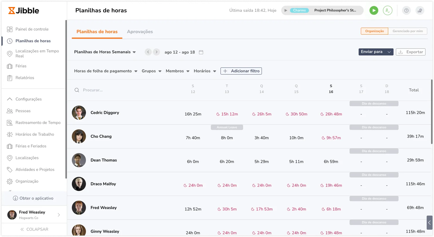 weekly time sheet view