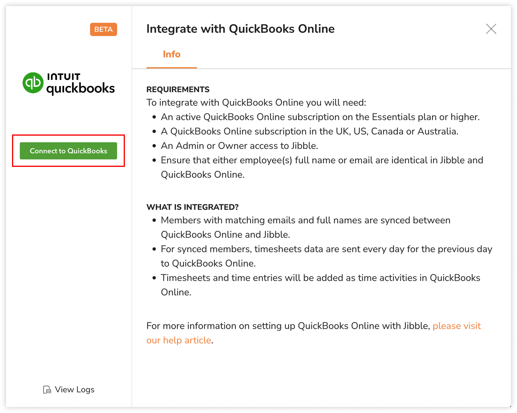 Connecting Jibble to QuickBooks