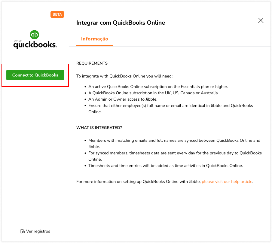 quickbooks integration connect