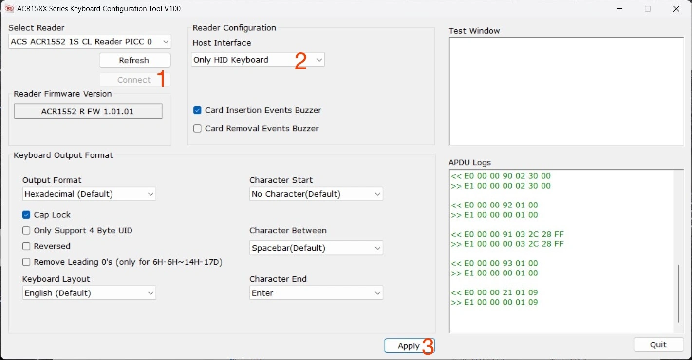 Passos para configurar o leitor externo ACS