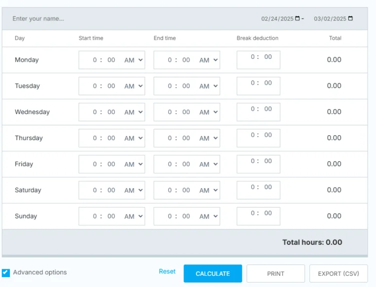 screenshot of clockify's Free Time Card Calculator