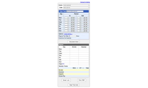 screenshot of TimeCardCalculator.net time card calculator