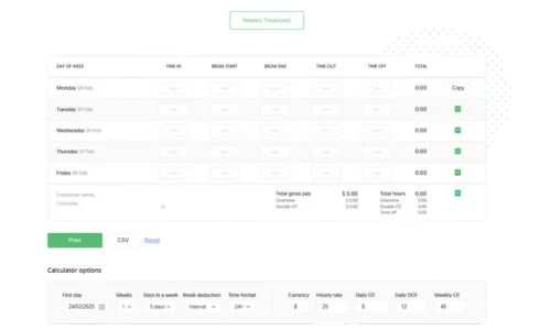 screenshot of Everhour Time Card Calculator