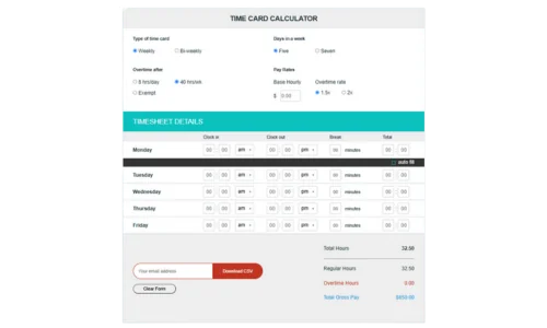 QuickBooks Time Card Calculator screenshot