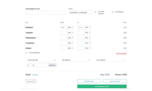 My Hours Time Card Calculator screenshot