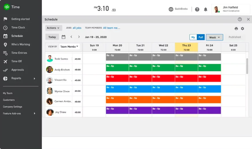 feuille de temps Quickbooks Time