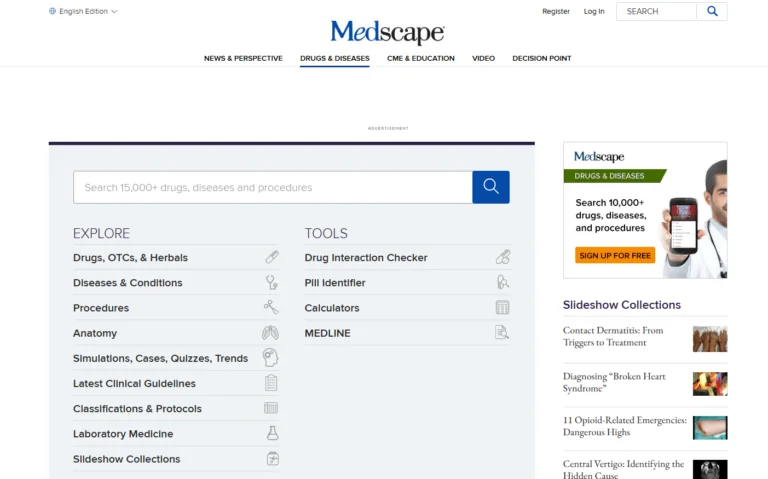 screenshot of medscape's homepage