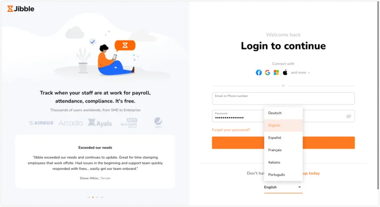 Language settings on Login page