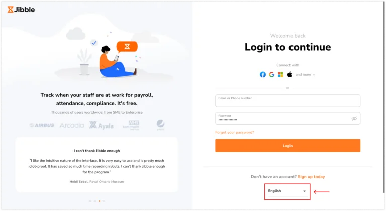 Language settings on Login page