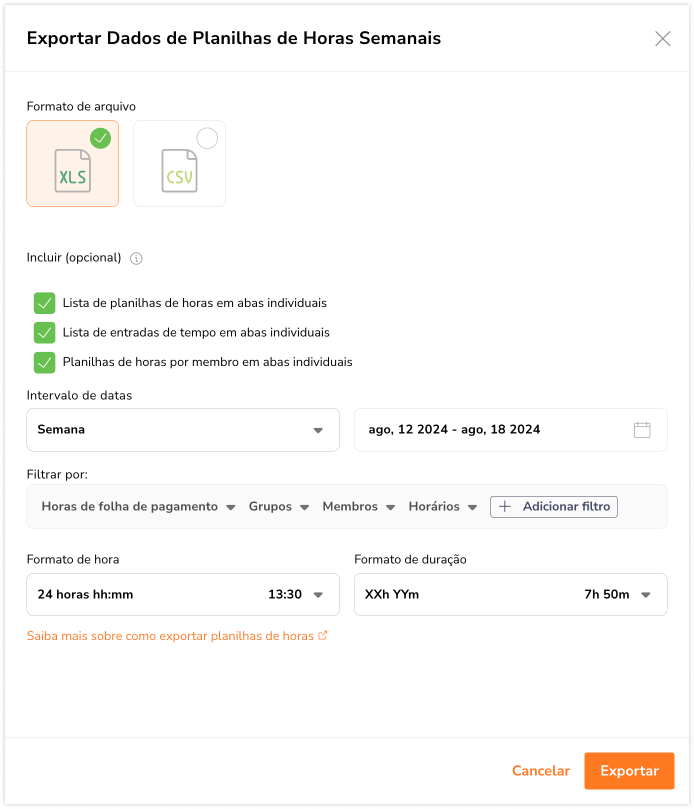 Export timesheet