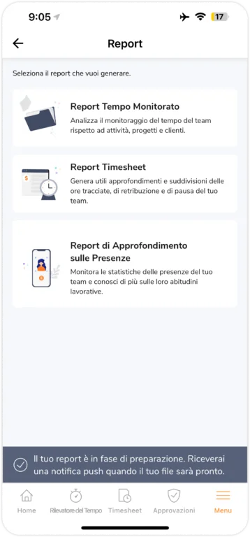 Mobile generating tracked time report