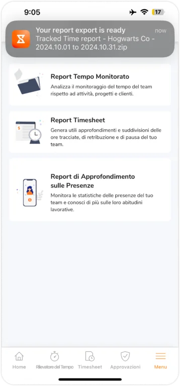 Mobile generated tracked time report