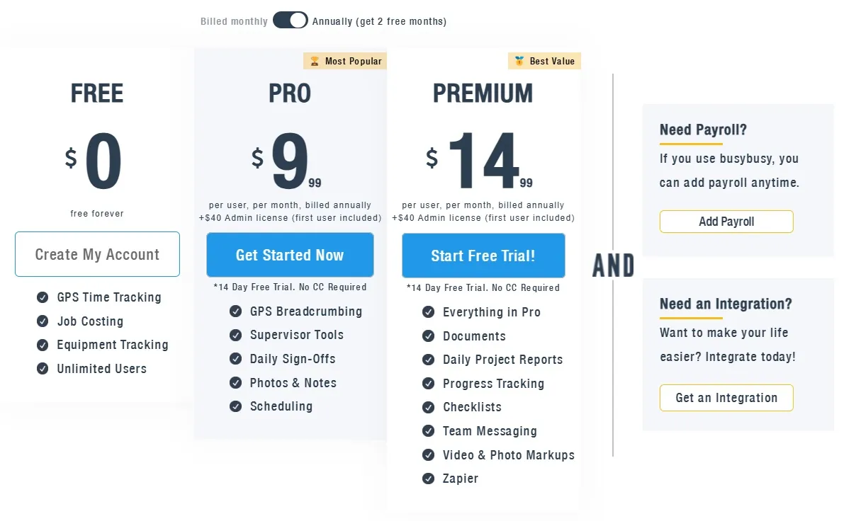 Pricing of busybusy and overview of included features